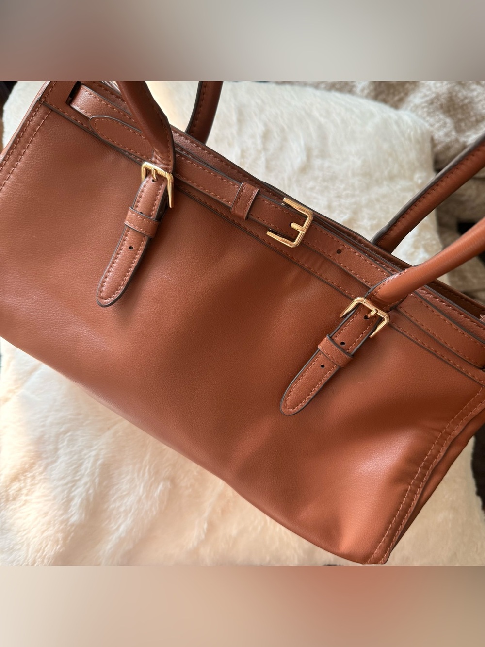 H&M Cognac Shoulder Bag with Gold Buckles